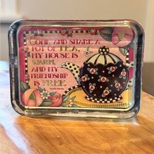 Mary Englebreit “Come and Share a Pot of Tea” Glass Paperweight Punch Studio Y2K